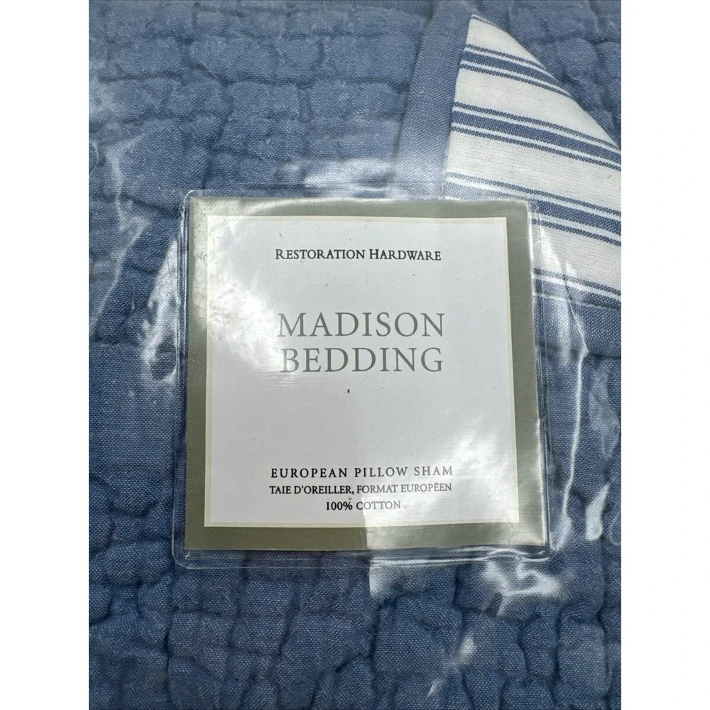 Restoration Hardware Madison Pillow Sham EURO Bedding Quilted Striped‎ Reverses